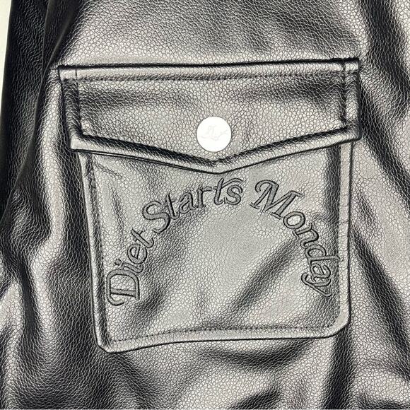NWOT Diet Starts Monday Can’t Teach Taste Faux Leather Trucker Jacket Size L - Picture 10 of 11